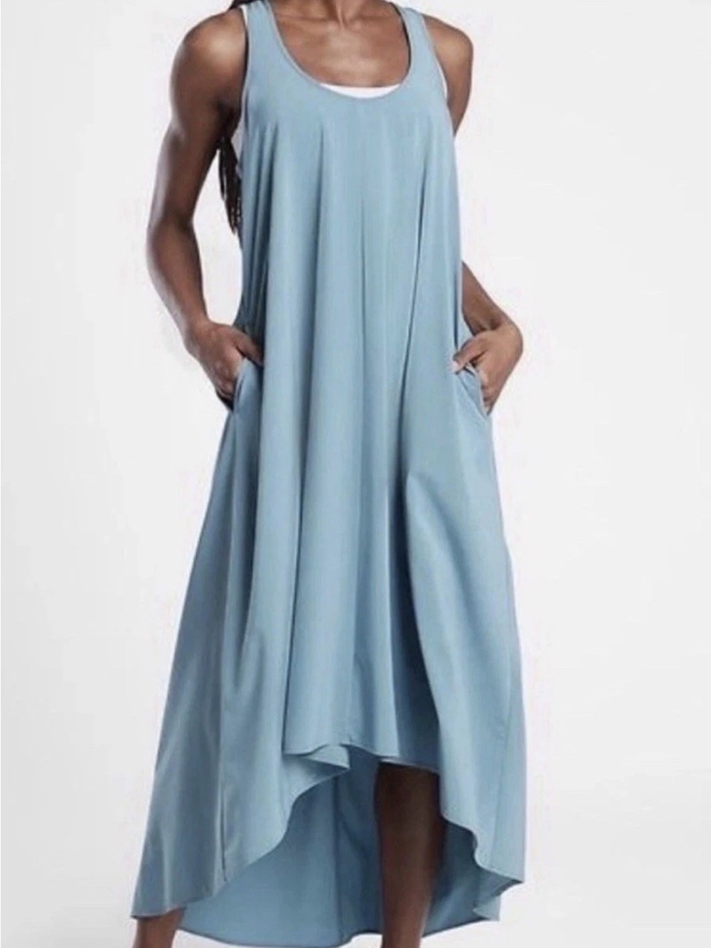 Athleta Presidio Sleeveless Blue High-Low Swing Dress Size M